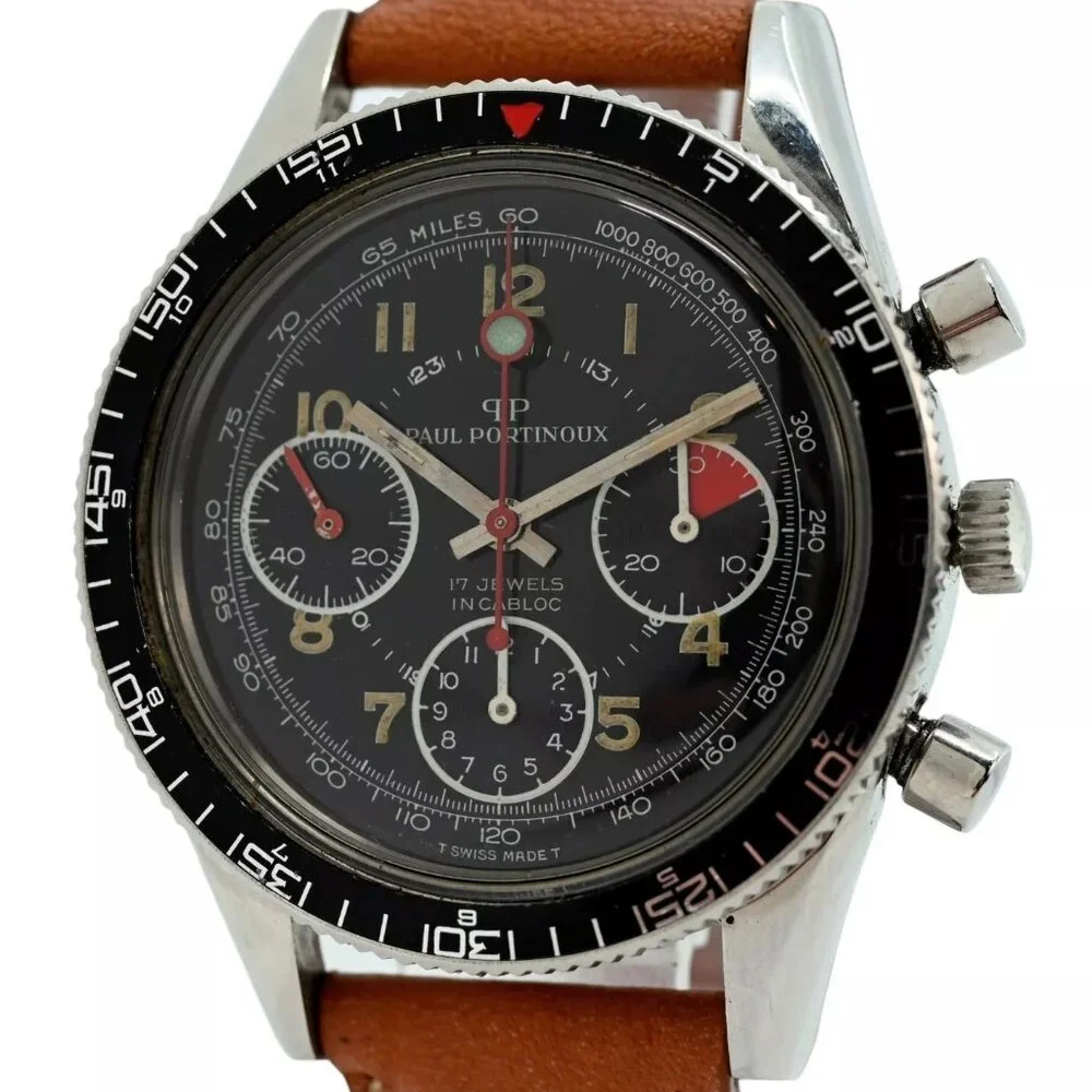 Vintage 1960's Paul Portinoux 39mm Mechanical 17J Chronograph Watch Valjoux 7736